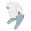 Set di abbigliamento Baby Boy Girl Abiti a costine Pagliaccetto a colori a contrasto Body a maniche lunghe con bottoni Pantaloni solidi Set Abiti nati