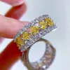 Cluster Rings S925 Silver Ring Yellow Zircon High Carbon 4 Fat Square Jewelry