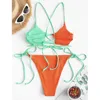 Damenbadebekleidung Frauen Sexy Patchwork Lace Up Badeanzug Bikini Set Hollow Out Straps 2 Stück Sommer Urlaub Beachwear Badeanzug