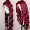 Silinli 24 Inch 99J Bury Body Wave Front Wigs Human Hair Pre Plucked 13X4 HD Transparent Lace 180 Density