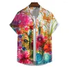 Men's Casual Shirts Hawaiian Shirt Summer Floral 3D Print Pattern Lapel Button Clothes Short Sleeve Clothing 2024 Street