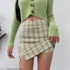 Saias divididas mini xadrez mulheres saia com shorts roupa interior verificação sexy moda coreana roupas femininas