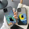 Cell Phone Cases Retro Oil Painting Van-Gogh Cat Phone Case for IPhone 15 13 12 11 Pro Max Mini 14 7 8 Plus SE2020 X XS XR Shockproof Hard CoversY240325