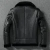 2023 lã grossa casaco quente diagal zip gola de pele jaqueta de couro masculino preto aviador casaco de inverno tamanho europeu w0j9 #