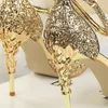 Comemore Sandales de fête élégantes en métal Stiletto Glitter Pompes de luxe Femmes Chaussures de mariage Mariée Or Argent 2023 Femmes Talons Hauts 240320