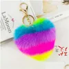 Sleutelhangers Lanyards Hart Pompoms Sleutelhanger Regenboog P Ballen Sleutelhangers Decoratieve Hanger Voor Vrouwen Tas Accessoires Auto Mode Sleutelhanger Otojo