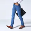 brother Wang Classic Style Men Brand Jeans Busin Casual Stretch Slim Denim Pants Light Blue Black Trousers Male 05jG#