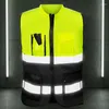 Gilet di sicurezza frontale con cerniera ad alta visibilità multitasche per abbigliamento da motociclista con strisce riflettenti e multiuso da guida