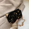 Saco de verão metal crachá forma caixa bolsa bolsa feminina preto corrente festa embreagem kawaii ombro crossbody mensageiro