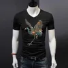 2023 Högkvalitativ rödkronad kran Rhinestes Men's Short Sleeve T Shirts Cott S-5XL Flying Birds Print O Neck Tees P9DG#