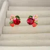 Boucles d'oreilles Collier Émail Européen Rose Printemps Et Été Baies Bijou Rouge Fraise Fleur Blanche Luciole Rose Boucles D'oreilles Collier Bague Costume L240323