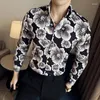 Camicie casual da uomo Camicia stampata a fiori a maniche lunghe di lusso per uomo coreano scollo a V slim fit smoking taglie forti abbigliamento floreale