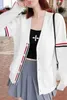 Tb Style Wool Cardigan Knitted Sweater Spring New Three Color Sleeves V-neck Long Sleeved