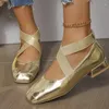Casual Shoes Cross Tie Ballet Flats Square Toe Elegant Woman Heeled Mary Jane Leather Shallow Ladies On Offer 44