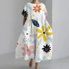 Aline Dress Bohemian Style Floral Printed Midi for Women Loose Round Neck Short Sleeve Soft Oversized Beach Travel Summer 240321