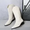 Boots New Women Mid Calf Sexy Western Boots Cowboy Pointed Toe Knee High Pull on Boots Ladies Fashion Leather Embroidery Botas Large