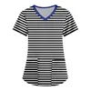 Kvinnors T-skjortor Kvinnor Fashion Printed Short Sleeve V Neck Patternops Pocket Working-Shirts Youthful Woman kläder Kvinnliga kläder