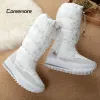 Bottes Comemore Chaussures hivernales chaudes en peluche plus taille 41 42 Chaussures zippées blanches Boots bottes en caoutchouc femelles pour femmes 2023 Long Snow Boties