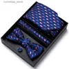 Hals Krawatten Halskrawatten Schöne handgefertigte Fliege Krawatte Taschentuch Pocket Squares Manschettenknacker Set Krawattenbox Paisley Sliver Fit Arbeitsplatz Y240325