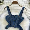 Arbetsklänningar mode sommarkvinnor denim kostymer vintage camisole toppar och hög midja smala långa slits jeans kjolar 2 datorer set sexiga kvinnliga kläder