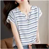 Dames blouses shirts zomerse zomer korte mouw temperamentkleding gestreepte contrasterende kleuren v-neck losse casual Koreaanse versie dunne tops otsyb