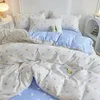 Ins Simple Style Duvet Cover Set with Pillowcases Flat Sheet No Comforter Grey Boys Girls Bedding Kit Single Twin Bed Linens 240313