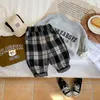 Fashion Boys Girls Plaid byxor barn dubbelficka elastisk midja casual byxor höstbarn all-matchande byxor z3924