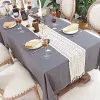 Beige Crochet Lace Table Table Runner with Tassel Cotton Wedding Decor