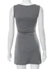 Vestidos casuais moda o-pescoço sem mangas sólido cinza curto para mulheres 2024 sexy feminino cintura alta fenda ajuste tanque vestido streetwear