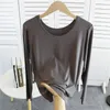 Frauen T-Shirts O-Neck Basis T-Shirt 2024 Frühling Herbst Schlanke Langschleppte koreanische vielseitige, feste Farbe Baumwolltimen