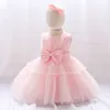 Robes d'été rose pour filles, vêtements Tutu de princesse avec nœud, robe de fête de baptême et d'anniversaire pour bébés filles de 0 à 2 ans