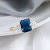 Cluster Anéis Kinel Incomum Brilhante Quadrado Azul Natural Zircão Para Mulheres 585 Rosa Ouro Misturado Prata Luxo Festa de Casamento Jóias Diárias