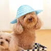 Vêtements de chien Chapeau de paille d'ombre de chat Mini avec sangle de menton élastique réglable Jardin Sun Bucket Caps Beach