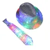 Hats Dzieci dorosły LED LIGING UP TIE CEKIN Jazz Fedora Hat Flashing Neon Party Gift Costume Cap Urodziny ślub świąteczny