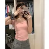 T-shirt Nan Tao Pure Desire con collo quadrato e clavicola esposta per donna 2024 Spicy Girl Style Slim Fit manica corta unica