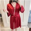 Women Sutwear Satin Pajamas Silk Pajama Zestaw Spaghetti Pasek V-dół Summer Pijama Backless Y dla kobiet długi spodni Pajama 007 Drop del OTP0Z