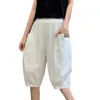 Shorts Pour Femmes D'été Mince Coton Lin Jambe Large Lâche Solide Pantalon Cargo Y2k Streetwear Grande Taille Harem