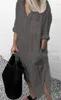 Plus Size Sommer Damen Einfarbiges Split-Kleid Elegant Lässig Knopftasche V-Ausschnitt Langarm Gefüttert 2023 240312
