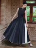 Abiti casual in stile cinese vintage lungo maxi grande vestito swing nero black senza schiena galza elastico bianco gonna da donna set da donna