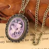 Rétro Steampunk fleur pourpre motif papillon petite petite montre de poche collier pendentif montres à quartz cadeau d'anniversaire pour dame G262G