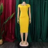 Roupas étnicas Elegante Vestido de Noite Luxo 2024 Vestidos de Moda com Mangas Curtas Colarinho Quadrado Mulheres Verão Cor Sólida Roupas Escritório