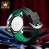 olevs 9916 nieuwe serie klassieke hoogwaardige sport groene wijzerplaat luxe horloges voor mannen niet automatische chronograaf rubberen band waterdicht quartz horloge