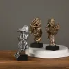 Skulpturer nordiskt enkelt abstrakt hartsstaty tystnad är guldmask skulptur tänkare figurin hemmakontor dekoration tillbehör konst gåvor