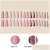 Unghie finte 30 pezzi / set Leopard Colorf Long Coffin Matte Fake Ballerina French Fl Er Artificiale Nail Art Tip Fai da te Strumento per manicure Drop Deli Dhwjk