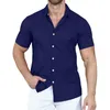 Camicie da uomo nuove estive 2023 Camicia a maniche corte allentata con polo tinta unita transfrontaliera per uomo D7GW #