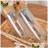 Vattenflaskor Portable Bambu Lid Cups Dubbel Walled Glass Tea Tumbler Siler Infuser Basket Transparent VT1805 Drop Delivery Home DHPQU