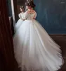 Girl Dresses White Puffed Sleeves Ball Gown Princess Flower Dress For Wedding Children First Communion Gowns Kids Party