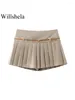 Women's Shorts Women Fashion With Belt Solid Pleated Side Zipper Mini Skirts Vintage High Waist Female Chic Lady