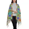 Foulards Lady Écharpe Chaud Vintage Patchwork Wraps Avec Gland Coloré Carreaux Espagnols Casual Châle Wrap Automne Graphique Bandana