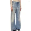 Женские джинсы расклешенные, роскошные дизайнерские брендовые винтажные синие свободные брюки со средней посадкой из чистого хлопка длиной до пола, осенне-весенние брюки в стиле ретро